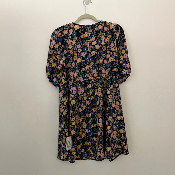 ASOS DESIGN Maternity short sleeve smock mini dress black floral & dot print US8 - Picture 6 of 6